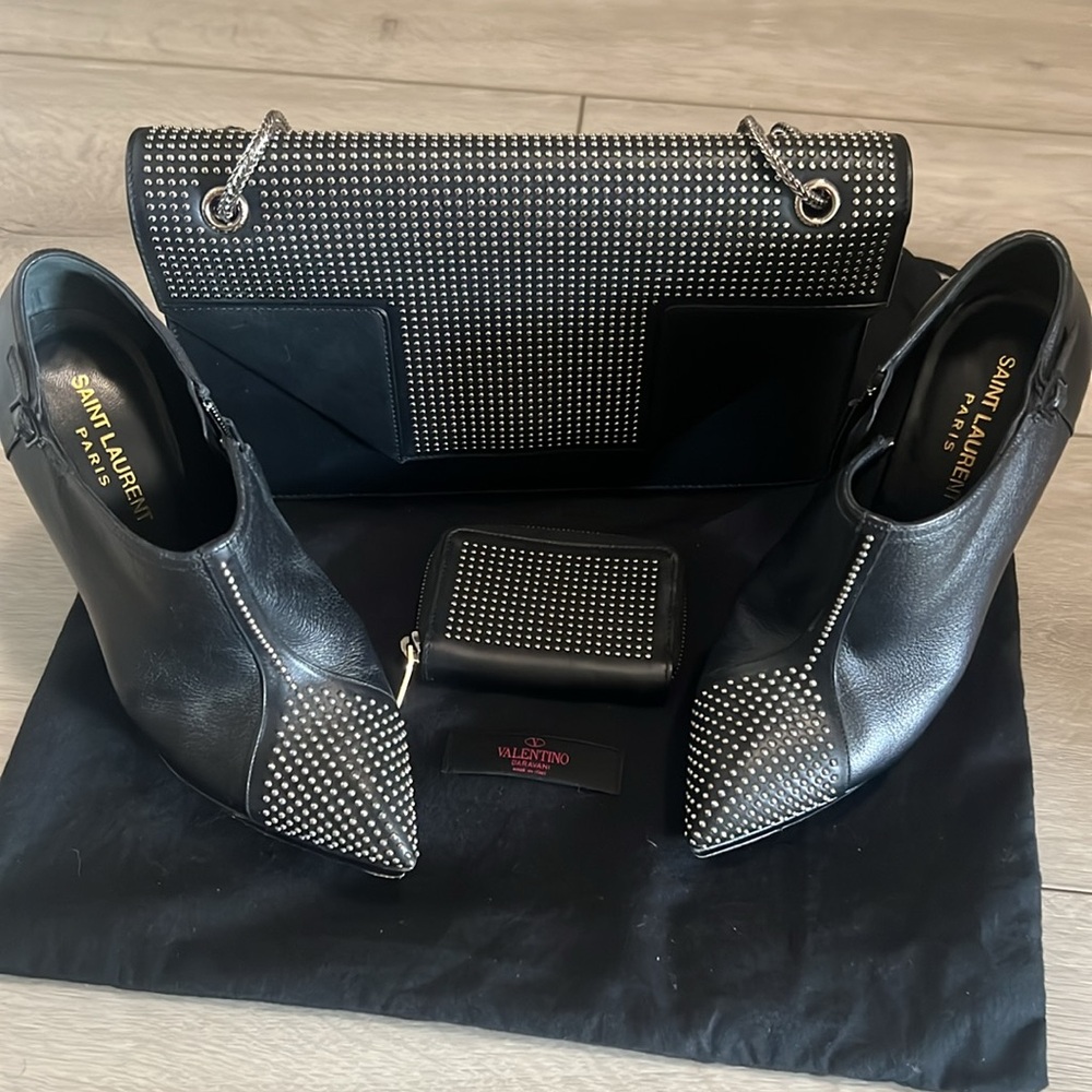 Saint Laurent Studded Black Heeled Boots